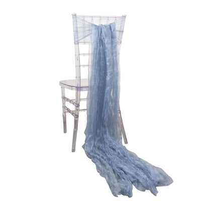 5 Pack Crinkled Organza Chair Sashes Dusty Blue with Shimmer Chiffon Layers - Stylish Sheer Decor - Chair Sashes