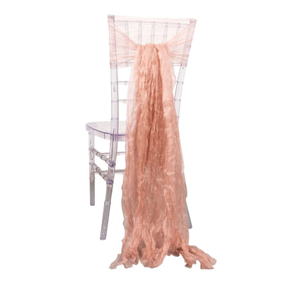 5 Pack Crinkled Organza Chair Sashes Dusty Rose with Shimmer Chiffon Layers - Stylish Sheer Decor - Chair Sashes