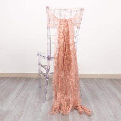 5 Pack Crinkled Organza Chair Sashes Dusty Rose with Shimmer Chiffon Layers - Stylish Sheer Decor - Chair Sashes
