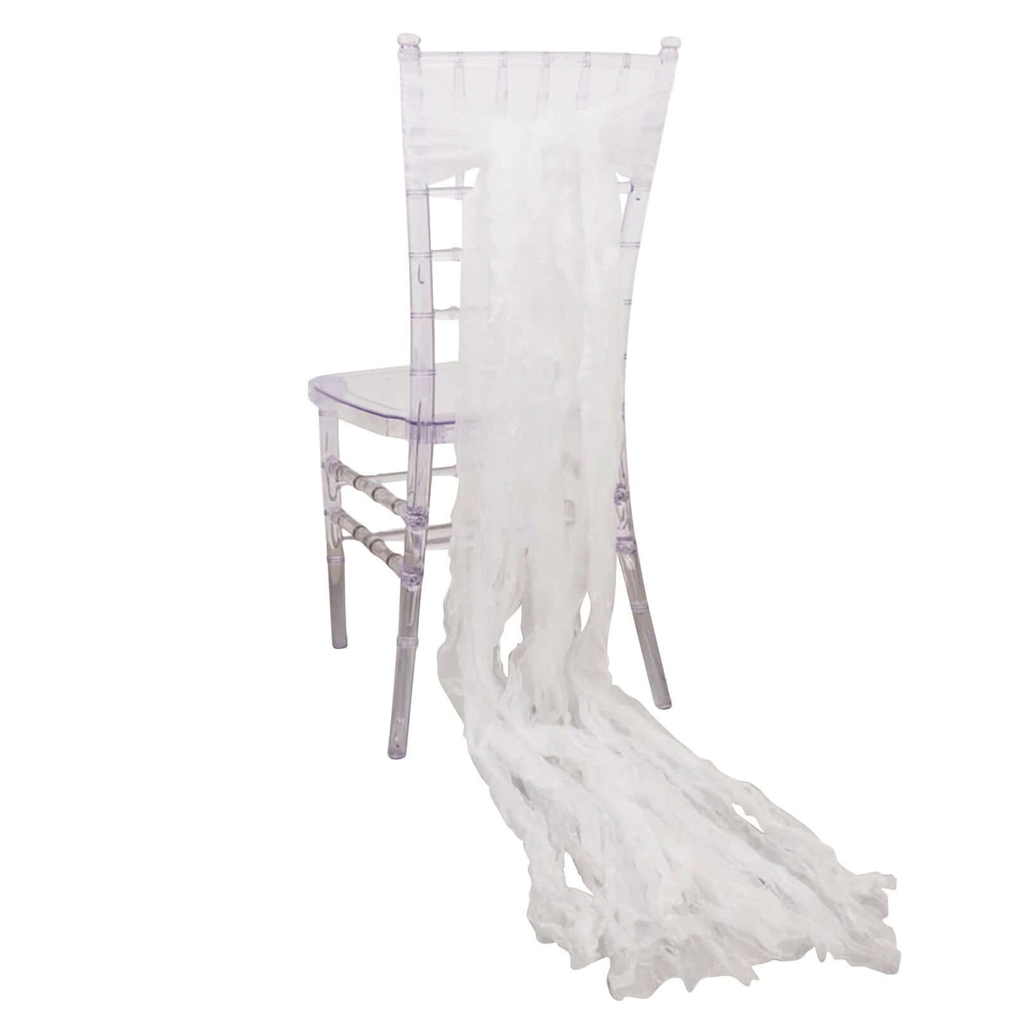 5 Pack Crinkled Organza Chair Sashes White with Shimmer Chiffon Layers - Stylish Sheer Decor for Weddings & Gatherings