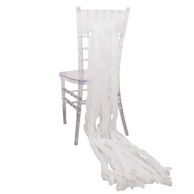 5 Pack Crinkled Organza Chair Sashes White with Shimmer Chiffon Layers - Stylish Sheer Decor for Weddings & Gatherings