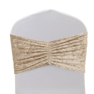 5 Pack Crushed Velvet Chair Bands Beige Wide Ruffle Style - Textured Chair Sashes for Stunning Event Decor - 8’’x15’’