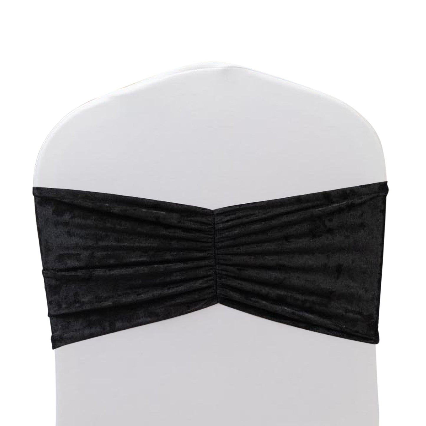 5 Pack Crushed Velvet Chair Bands Black Wide Ruffle Style - Textured Chair Sashes for Stunning Event Decor - 8’’x15’’