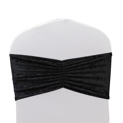 5 Pack Crushed Velvet Chair Bands Black Wide Ruffle Style - Textured Chair Sashes for Stunning Event Decor - 8’’x15’’