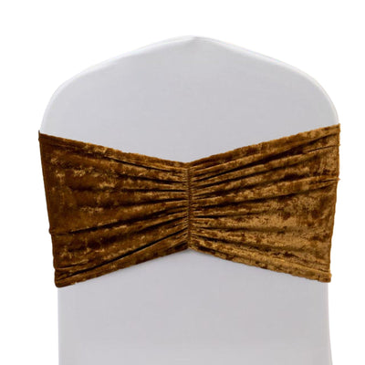 5 Pack Crushed Velvet Chair Bands Gold Wide Ruffle Style - Textured Chair Sashes for Stunning Event Decor - 8’’x15’’