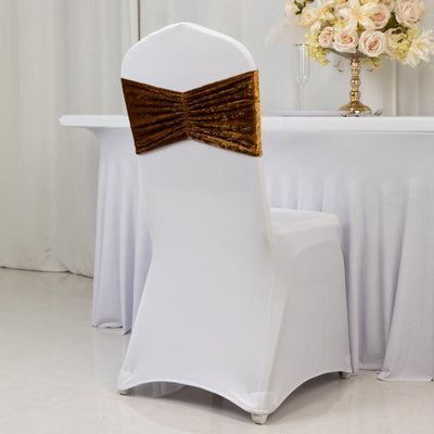 5 Pack Crushed Velvet Chair Bands Gold Wide Ruffle Style - Textured Chair Sashes for Stunning Event Decor - 8’’x15’’
