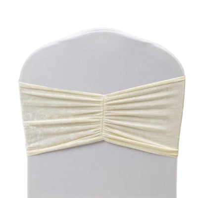 5 Pack Crushed Velvet Chair Bands Ivory Wide Ruffle Style - Textured Chair Sashes for Stunning Event Decor - 8’’x15’’