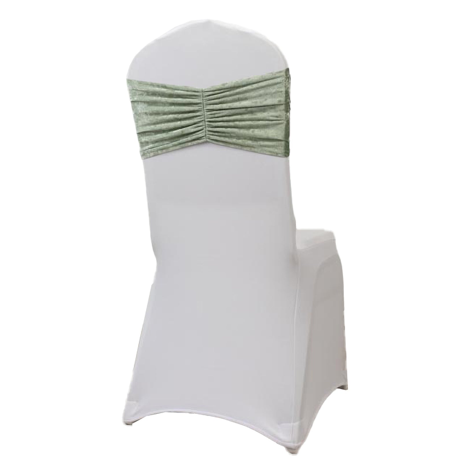 5 Pack Crushed Velvet Chair Bands Sage Green Wide Ruffle Style - Textured Chair Sashes for Stunning Event Decor