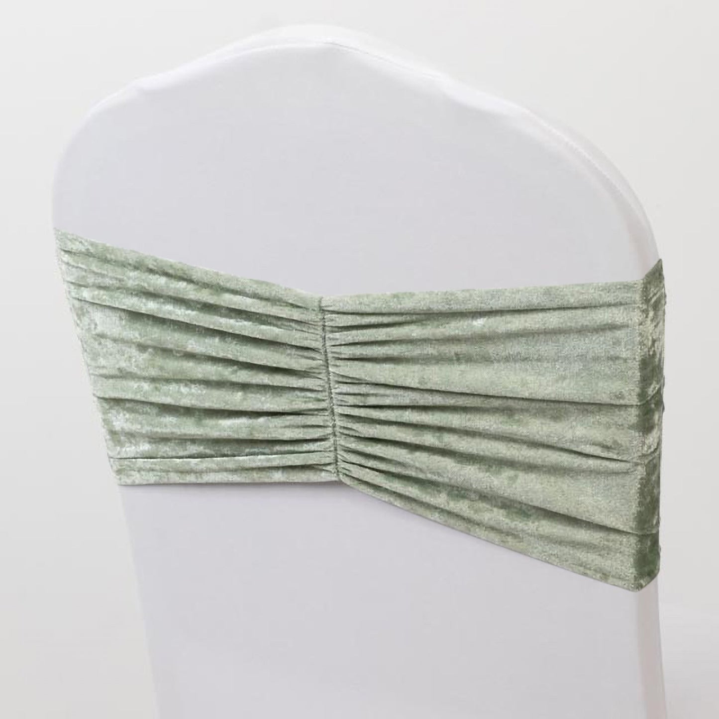 5 Pack Crushed Velvet Chair Bands Sage Green Wide Ruffle Style - Textured Chair Sashes for Stunning Event Decor