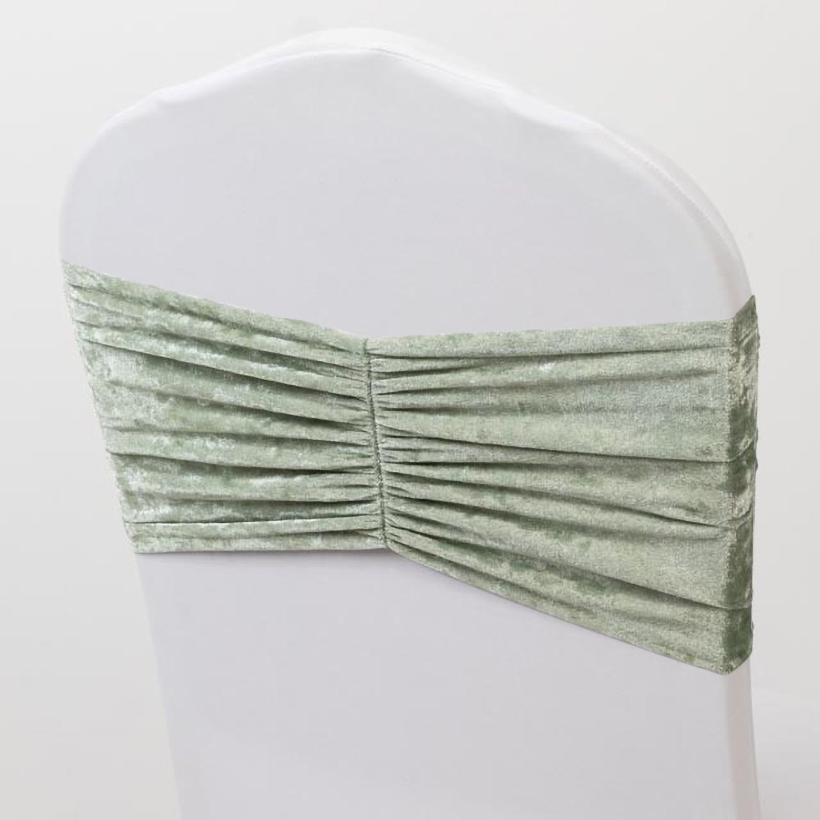 5 Pack Crushed Velvet Chair Bands Sage Green Wide Ruffle Style - Textured Chair Sashes for Stunning Event Decor