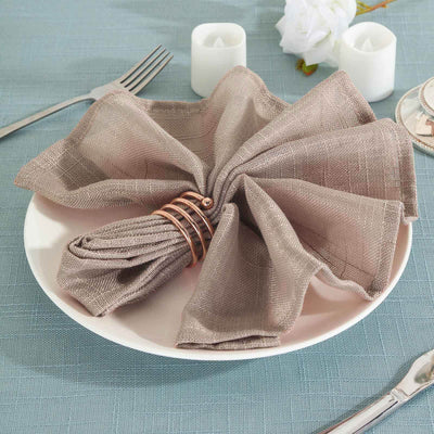 5 Pack Faux Linen 20"x20" Napkins Taupe - Slubby Textured & Wrinkle Resistant Cloth Napkins