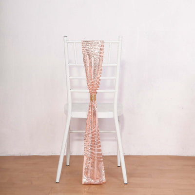5 Pack Glitz Sequin Chair Sashes with Geometric Diamond Design 6’’x88’’ Rose Gold - Chair Sashes