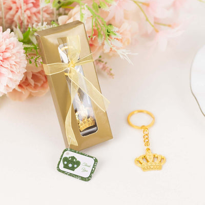 5 Pack Gold Metal Princess Crown Keychain Party Favor Souvenir 3’’ Pre-Packed Wedding Bridal Shower Favor Gift Box
