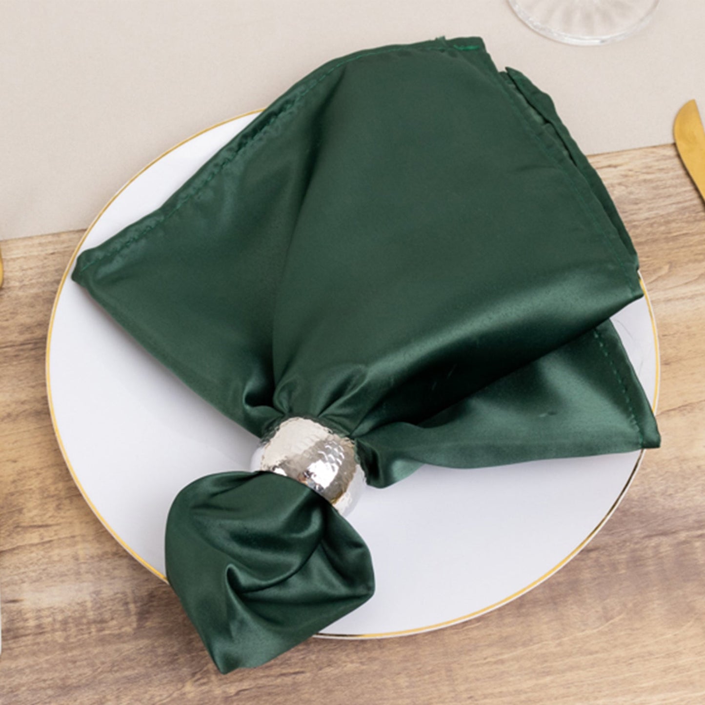 5 Pack Lamour Satin 20"x20" Napkins Hunter Emerald Green - Soft Matte Finish Dinner Napkins