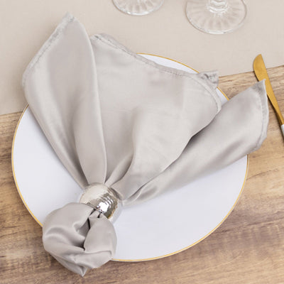 5 Pack Lamour Satin 20’’x20’’ Napkins Silver - Soft Matte Finish Dinner Napkins - Napkins