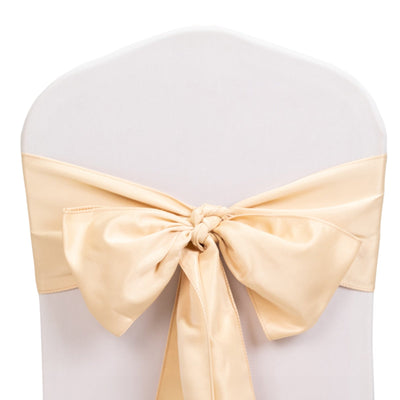 5 Pack Lamour Satin 6’’x106’’ Chair Sashes Beige - Stylish Reusable Decorative Bows - Chair Sashes