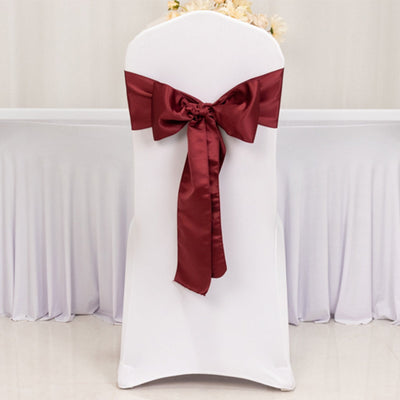 5 Pack Lamour Satin 6’’x106’’ Chair Sashes Burgundy - Stylish Reusable Decorative Bows - Chair Sashes