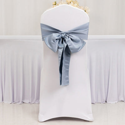 5 Pack Lamour Satin 6’’x106’’ Chair Sashes Dusty Blue - Stylish Reusable Decorative Bows - Chair Sashes