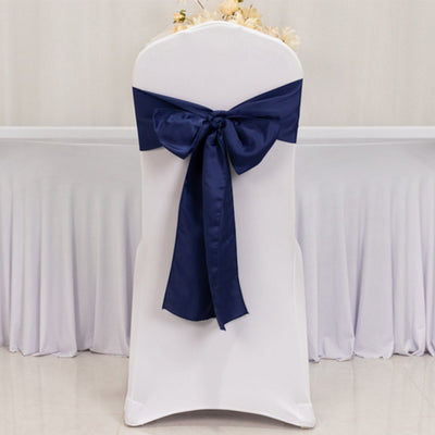 5 Pack Lamour Satin 6’’x106’’ Chair Sashes Navy Blue - Stylish Reusable Decorative Bows - Chair Sashes