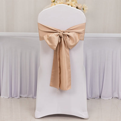 5 Pack Lamour Satin 6’’x106’’ Chair Sashes Nude - Stylish Reusable Decorative Bows - Chair Sashes