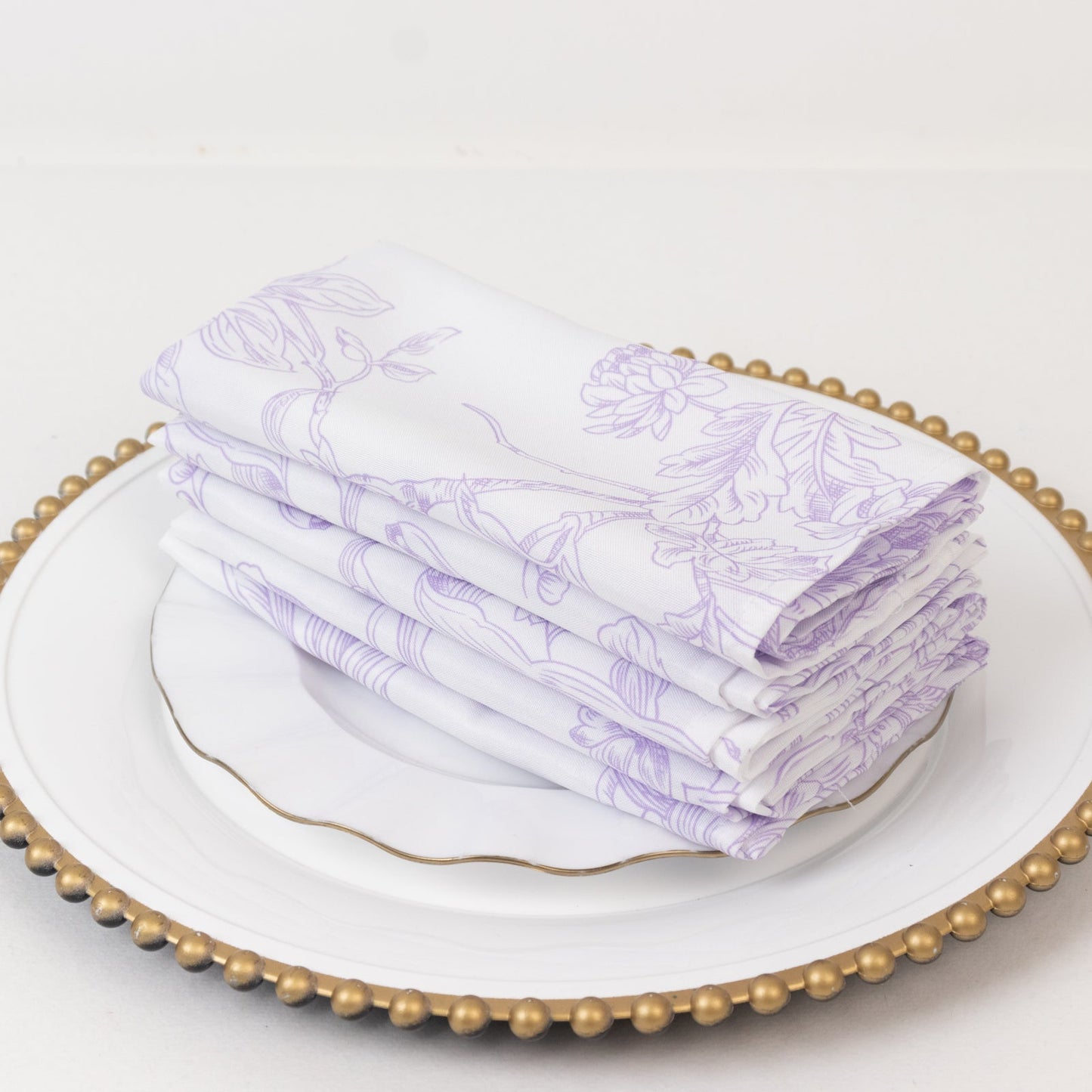 5-Pack French Toile Polyester Cloth Napkins â€“ 17"x17" Lavender Lilac and White Reusable Table Napkins in Floral Design for Events & Dining