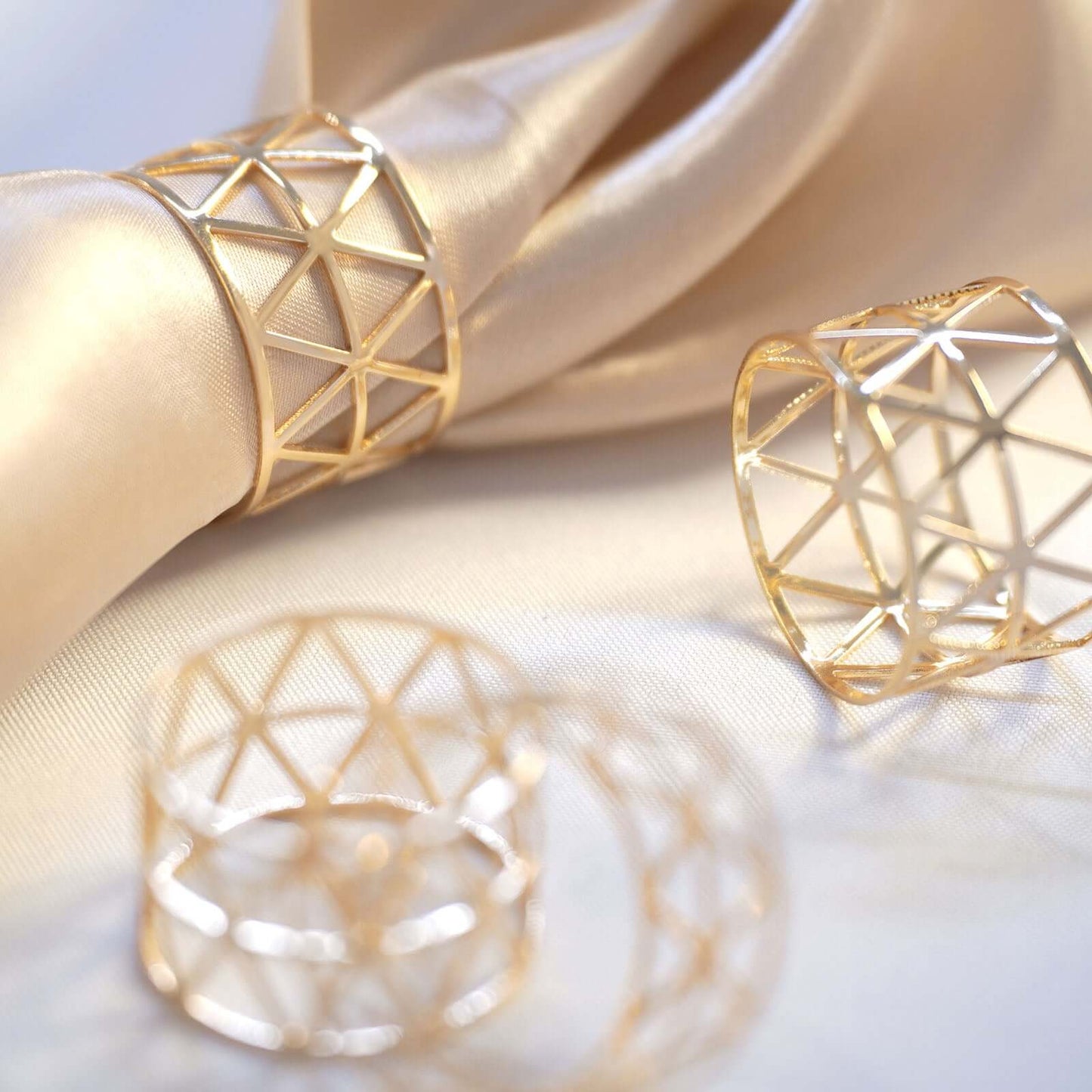 5 Pack Metallic Gold Geometric Napkin Rings, Paper Napkin Holders