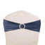5 Pack Metallic Spandex Chair Sashes Navy Blue - Stretch Fit Chair Bands With Round Diamond Buckles