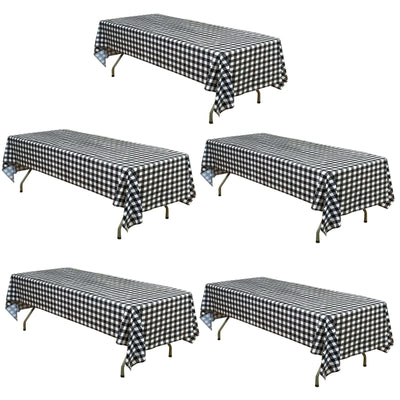 5-Pack Plastic Table Covers Black Checkered Rectangle - Durable PVC Disposable Covers for Events 54’’x108’’
