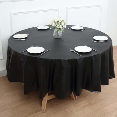 5-Pack Plastic Table Covers Black Round - Durable PVC Disposable Tablecloths for Events 84’’