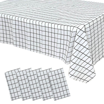 5-Pack Plastic Table Covers Black/White Grid Rectangle - Durable Checkered PVC Disposable Tablecloths 54’’x108’’