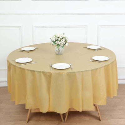 5-Pack Plastic Table Covers Gold Round - Durable PVC Disposable Tablecloths for Events 84’’