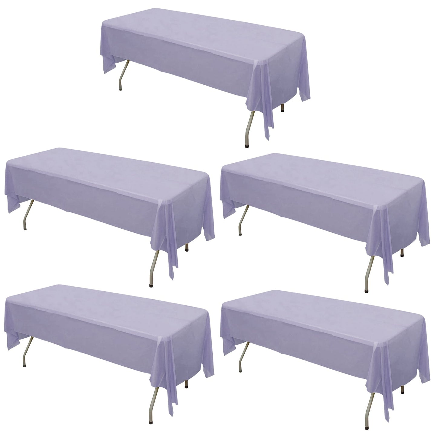 5-Pack Plastic Table Covers Lavender Lilac Rectangle - Reliable PVC Disposable Covers for Gatherings 54"x108"