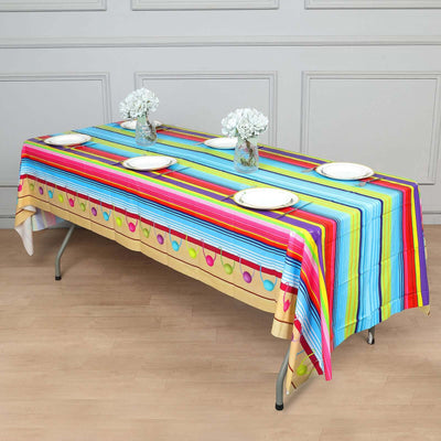 5-Pack Plastic Table Covers Mexican Serape Rectangle - Vibrant PVC Disposable Tablecloths for Cinco De Mayo 54’’x108’’