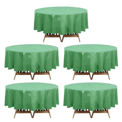 5-Pack Plastic Table Covers Sage Green Round - Durable PVC Disposable Tablecloths for Events 84’’