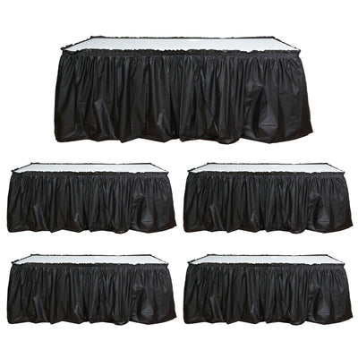 5 Pack Plastic Table Skirts Black Ruffled - Durable Disposable Skirts for Events 14ft - Table Skirts