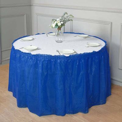 5 Pack Plastic Table Skirts Royal Blue Ruffled - Durable Disposable Skirts for Events 14ft - Table Skirts