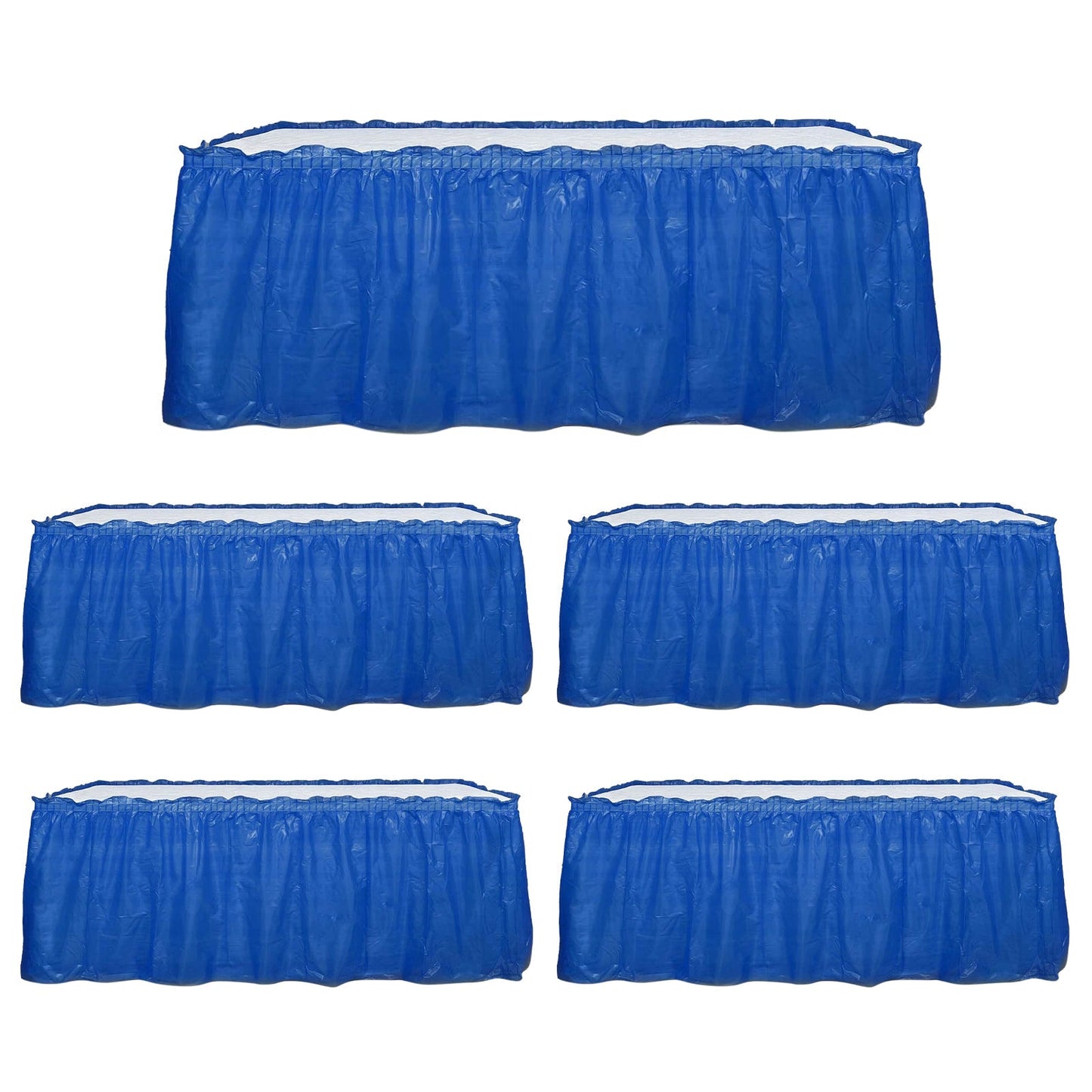 5 Pack Plastic Table Skirts Royal Blue Ruffled - Durable Disposable Skirts for Events 14ft