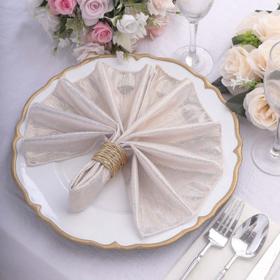 5 Pack Polyester 20’’x20’’ Napkins Beige Shimmer Sequin Dots - Luminous Cloth Napkins - Napkins