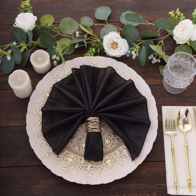 5 Pack Polyester 20’’x20’’ Napkins Black Shimmer Sequin Dots - Luminous Cloth Napkins - Napkins