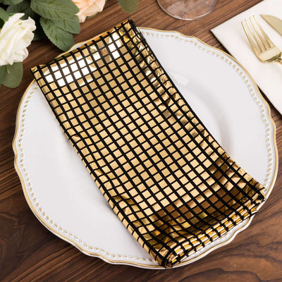 5 Pack Polyester 20"x20" Napkins Black with Reflective Gold Foil for Luxe Events & Retro Themes