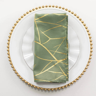5 Pack Polyester 20’’x20’’ Napkins Dusty Sage Green with Gold Foil Tree Branch Pattern - Modern Wrinkle Resistant Cloth