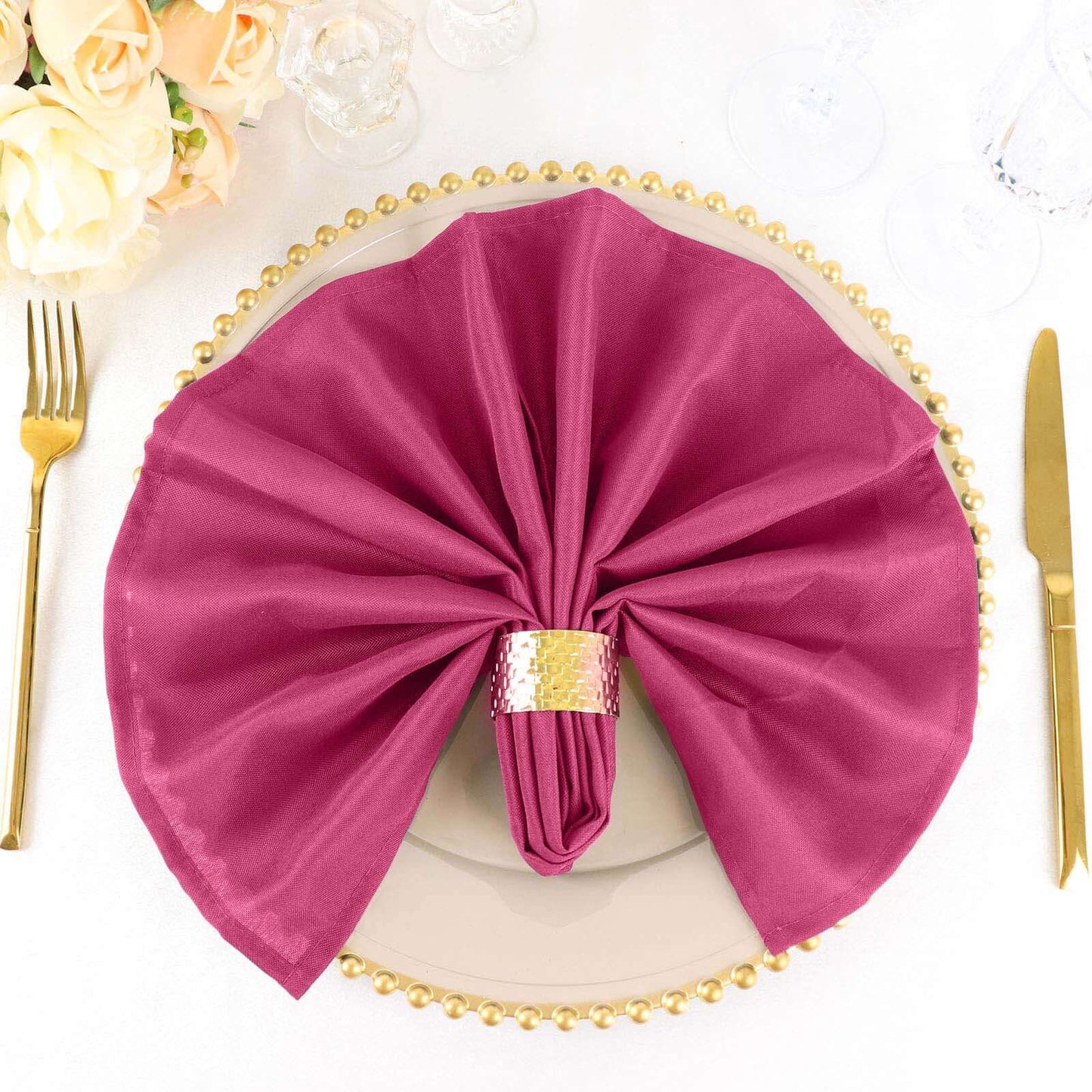 5 Pack Polyester 20"x20" Napkins Fuchsia - Wrinkle Resistant & Easy Care Cloth Napkins
