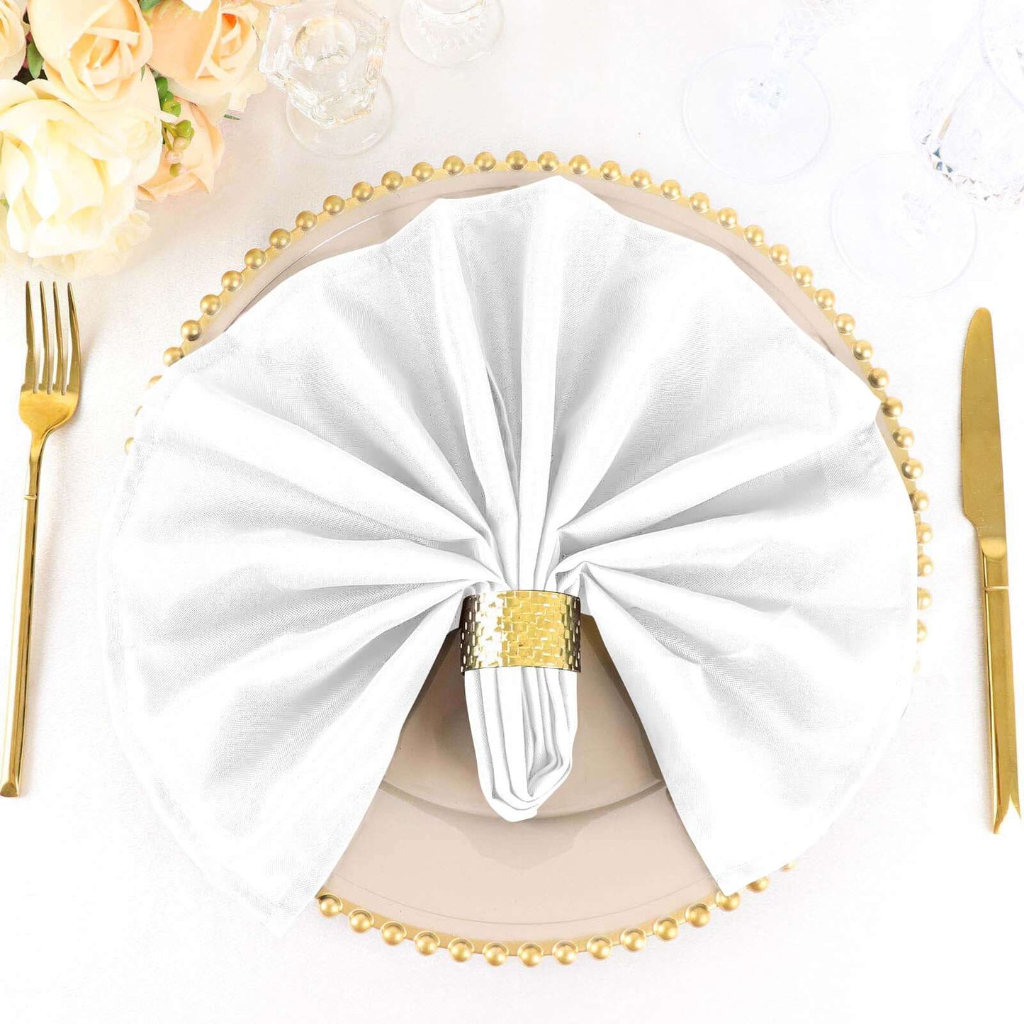 5 Pack Polyester 20"x20" Napkins White - Wrinkle Resistant & Easy Care Cloth Napkins for Special Occasions