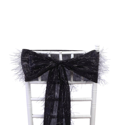5 Pack Polyester Chair Sashes Black Metallic Tinsel Fringe - Easy to Use Chair Bows 6’’x108’’ - Chair Sashes