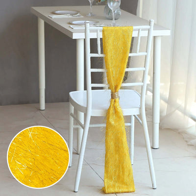 5 Pack Polyester Chair Sashes Gold Metallic Tinsel Fringe - Easy to Use Sparkly Chair Bows 6’’x108’’ - Chair Sashes