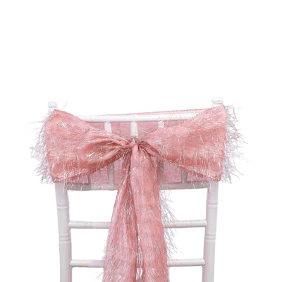 5 Pack Polyester Chair Sashes Rose Gold Metallic Tinsel Fringe - Easy to Use Chair Bows 6’’x108’’ - Chair Sashes