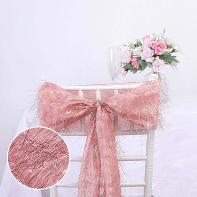 5 Pack Polyester Chair Sashes Rose Gold Metallic Tinsel Fringe - Easy to Use Chair Bows 6’’x108’’ - Chair Sashes