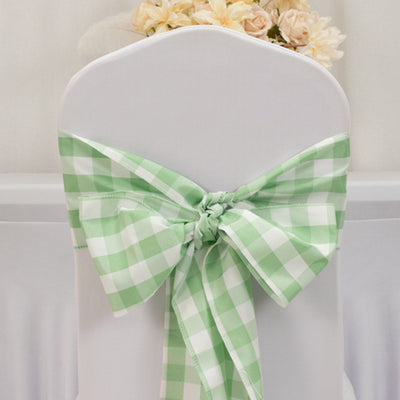5 Pack Polyester Chair Sashes Sage Green/White Buffalo Plaid - Durable & Reusable Chair Bows 6’’x108’’ - Chair Sashes
