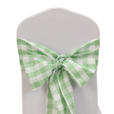 5 Pack Polyester Chair Sashes Sage Green/White Buffalo Plaid - Durable & Reusable Chair Bows 6’’x108’’ - Chair Sashes