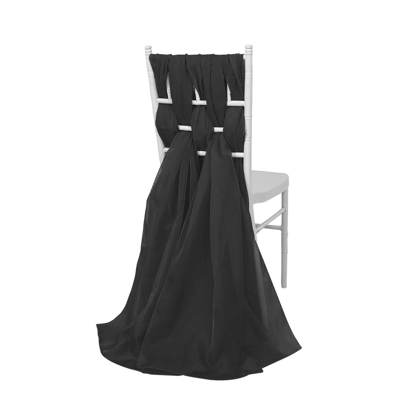 5 Pack Chiffon Chair Sashes Black - Soft & Lightweight Designer Chair Bows for Stylish DIY Chair Accents 22"x78"